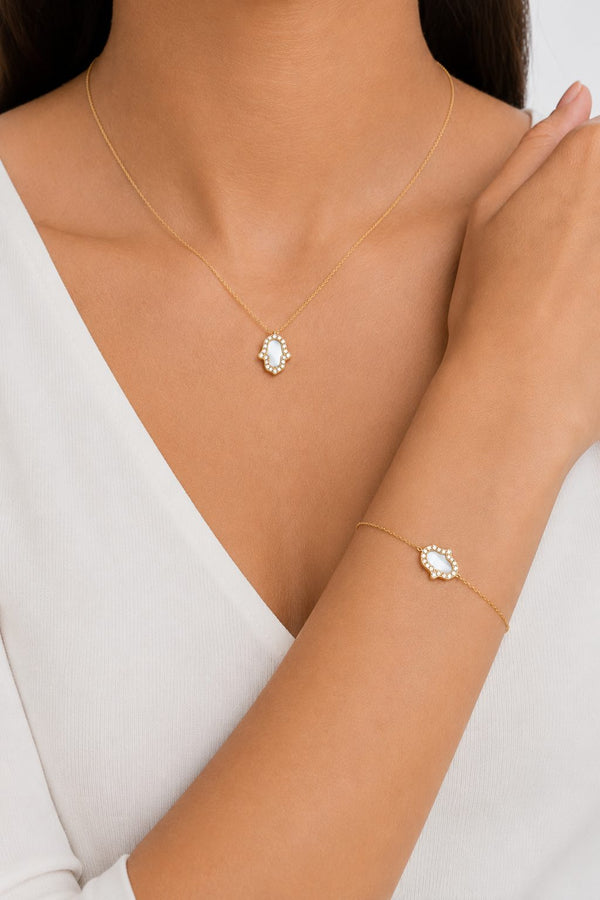 Coffret Khamsa Nacré – Collier et bracelet khamsa nacre et zircons