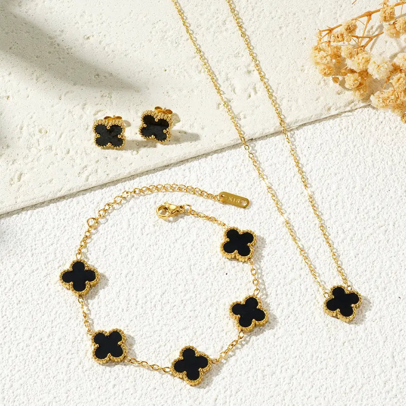 Coffret Clover gourmette+collier+boucles Noir